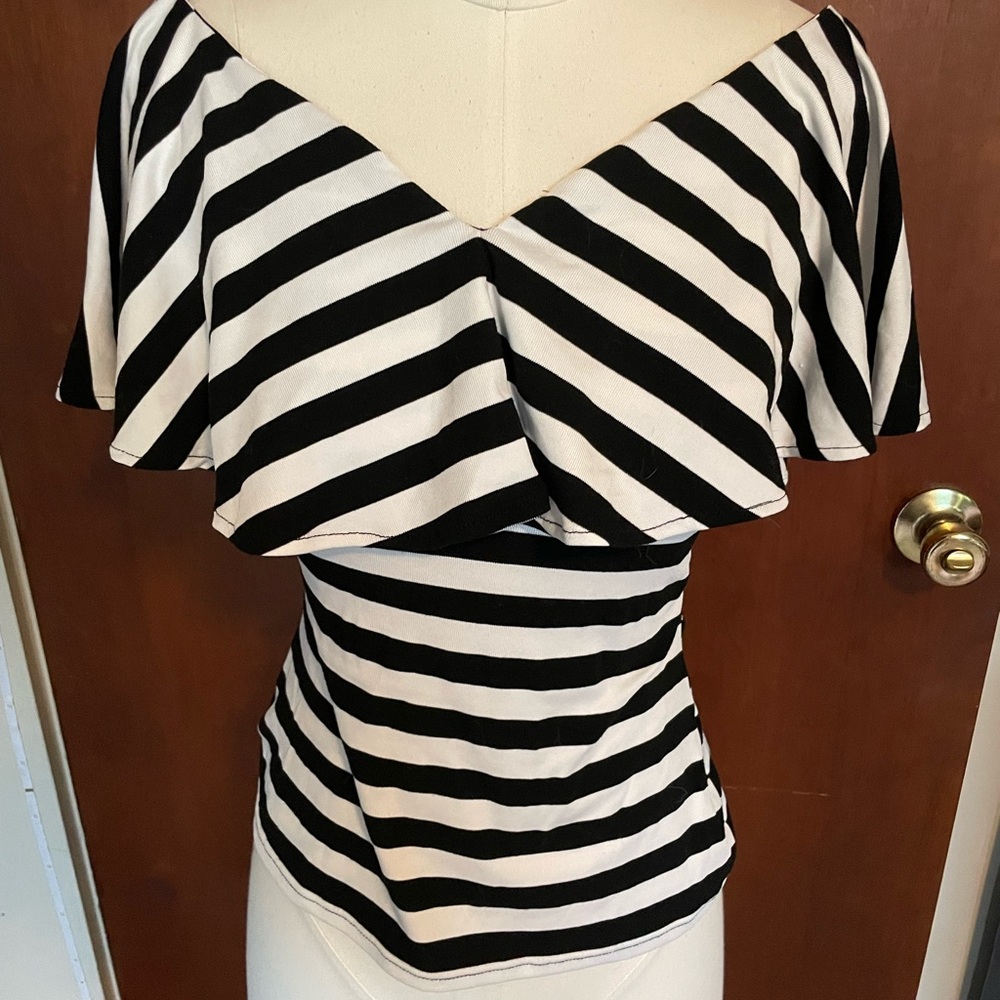 Striped Black and White Off-Shoulder Top
